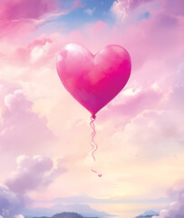 Pink heart balloon on pastel romantic sky