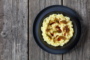 Brown Butter Potato Mash with fried sage leaves