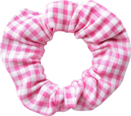 Pink gingham scrunchie isolated on transparent background.