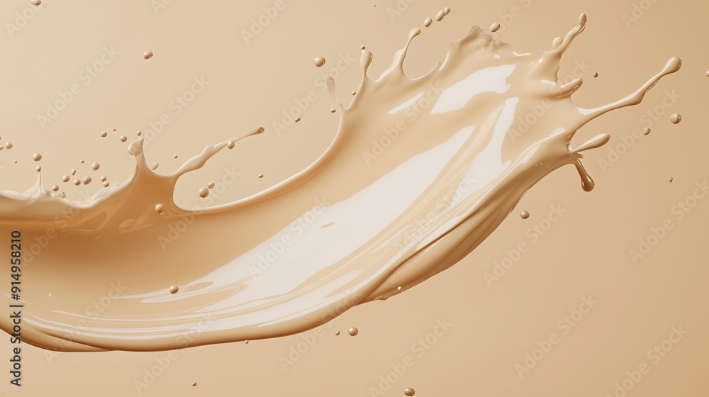 Poster creamy beige paint splashes dynamically across a neutral background in an artistic display of color 