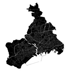 Map of Brest, France. Black and white city map, metropolitan area.