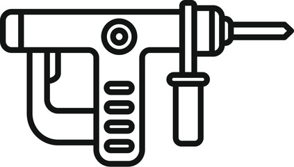 Line drawing of an electric hammer drill, a powerful tool for drilling into concrete, brick, and other hard materials