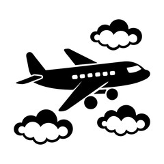 Airplane flying among clouds logotype and vector illustration