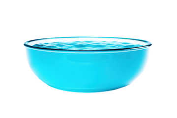 Vibrant Blue Bowl Filled With Clear Water Perfect for Creative Kitchen Artistry on Transparent PNG Background.
