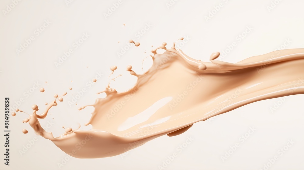 Poster liquid foundation splash capturing dynamic motion with creamy texture and soft color against a light