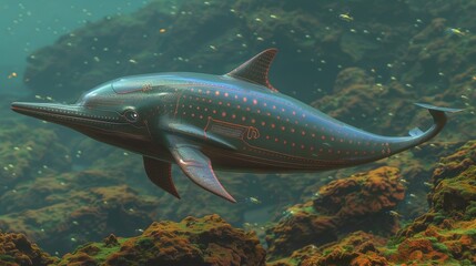 Fototapeta premium Biomechanical Dolphin in Aquatic Landscape