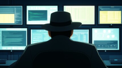 Cybercriminal Mastermind Black Hat Hacker Infiltrating High-Security Network in Dark Room with Cryptic Code and Security Breaches