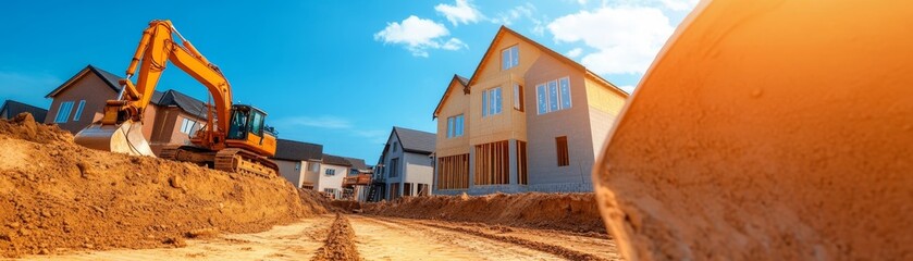 Dynamic Residential Neighborhood Under Construction with Multiple Homes at Different Stages of Completion
