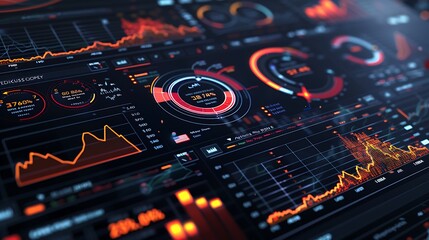 A professional infographic-style image of stock market growth trends, with detailed pie charts and line graphs. The infographic is set against a sleek, dark background with bright,
