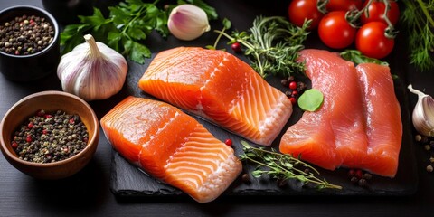 tray food including salmon tomatoes other ingredient