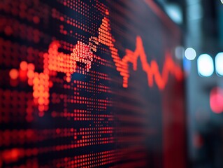 Detailed view of a stock exchange screen highlighting a steep decline, prominently featuring the red downward arrow