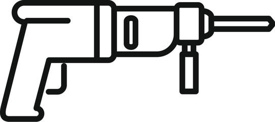 Line drawing of a hammer drill, a powerful tool used for drilling into concrete, brick, and other hard materials