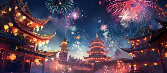 Chinese New Year Celebration with Fireworks