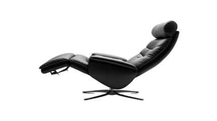 Elegant black leather lounge chair with a sleek design, perfect for modern interiors and relaxation spaces.