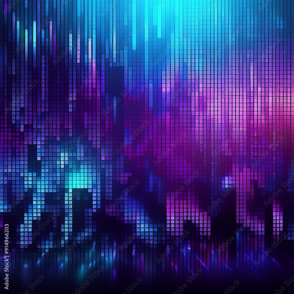 Poster vibrant abstract digital background with colorful pixelated patterns and gradients in shades of blue