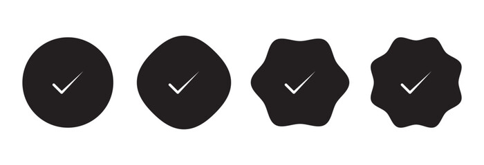 Set of Verified badges. Facebook, Instagram, TikTok and Twitter. Profile verification icons. Isolated on white background design eps 10