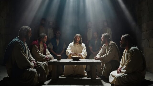 The supper of Jesus Christ with His disciples, christian background, motion loop