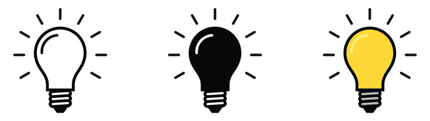Light bulb icon set. Idea icon. Lamp concept. Light bulb, isolated in modern outline, flat, and colored design. Vector illustration