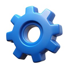 Blue gear 3D render icon isolated on white background