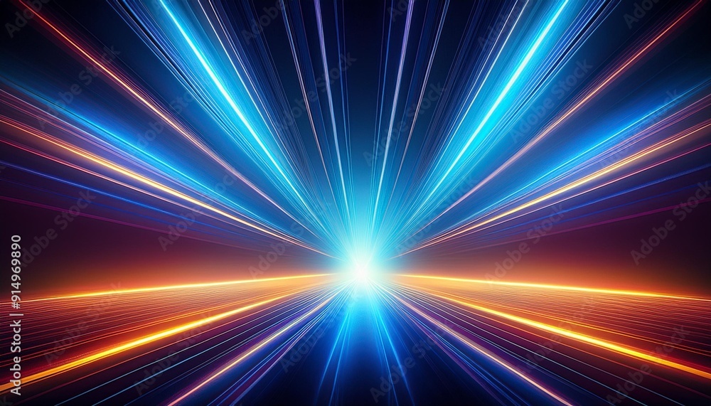 Aufkleber dynamic abstract display of vibrant blue, orange, and pink rays of light converging towards a centra
