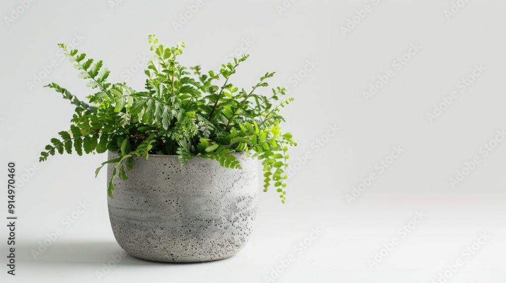 Sticker Ornamental plant in concrete pot on white background