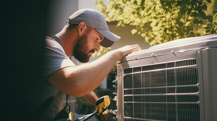 Technician Inspecting an Air Conditioner Unit