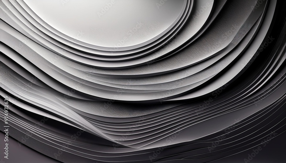 Poster abstract layered paper texture showcasing delicate curves and gradients in monochromatic black and w