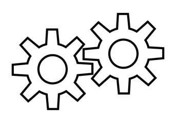Icono negro de dos ruedas de engranajes