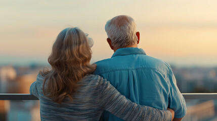 Fototapeta premium A senior couple admiring the view from their new apartment's balcony