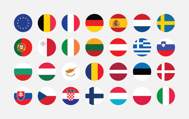 National Flag of All European Union countries. Set of European Union country Round Flag.
