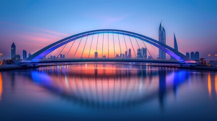 Naklejka premium Dubai Skyline Bridge at Dawn