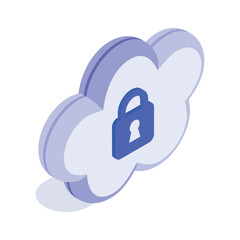 Padlock with cloud denoting concept isometric icon of cloud security