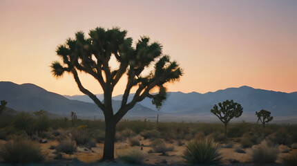 Fototapeta premium joshua tree in the desert with mountains in the background