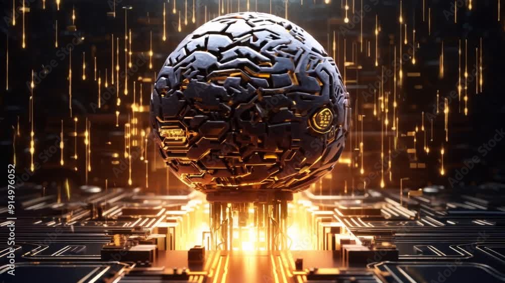 Poster inside artificial intelligence, digital brain, big data illustration of the thought process future t