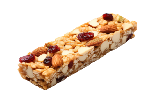 Deliciously Nutritious Granola Bar With Almonds and Cranberries Perfect for On-the-Go Snacking on Transparent PNG Background.