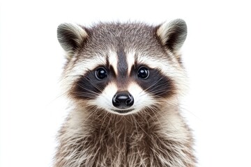 Obraz premium Portrait of a cute funny raccoon, closeup, isolated on a white background , ai