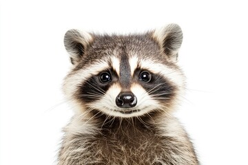 Obraz premium Portrait of a cute funny raccoon, closeup, isolated on a white background , ai
