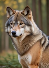 Fototapeta premium Grey Wolf (Canis lupus) Portrait, ai