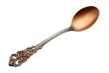 Elegant Antique Spoon Captured Against Simplistic Background Showcasing Exquisite Design and Craftsmanship in Soft Natural Light on Transparent PNG Background.
