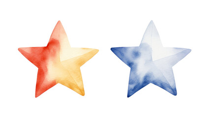 Obraz premium Colorful watercolor stars in red, white, and blue add a festive touch to any design. Perfect for celebrations and creative projects in isolated on transparent or white background