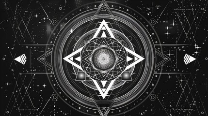 Cosmic Sacred Geometry Pattern on Dark Starry Background