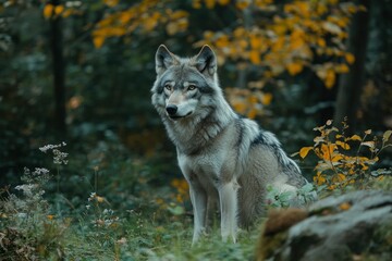 A grey wolf Canis lupus , ai