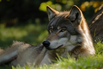 A grey wolf Canis lupus , ai