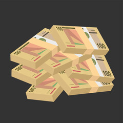 Angolan Kwanza Vector Illustration. Angola money set bundle banknotes. Paper money 100 AOA. Flat style. Isolated on white background. Simple minimal design.