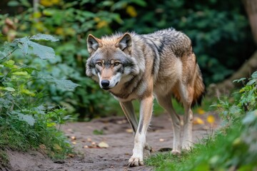 Fototapeta premium A grey wolf Canis lupus , ai