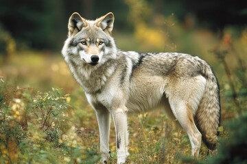 A grey wolf Canis lupus , ai