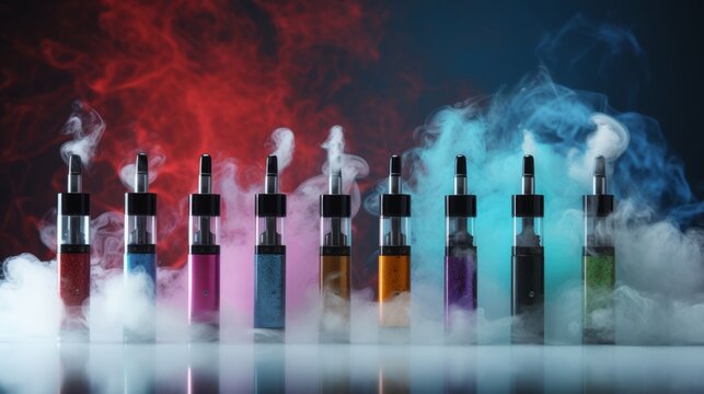 Vape Pen Collection with Vibrant E-liquid and Wispy Vapor