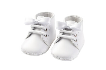 Charming White Baby Booties on a Soft Surface With Natural Light Streaming In on Transparent PNG Background.