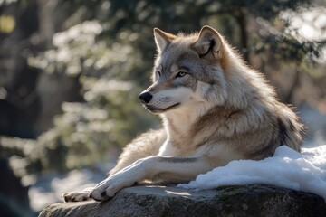 Fototapeta premium A grey wolf Canis lupus, ai