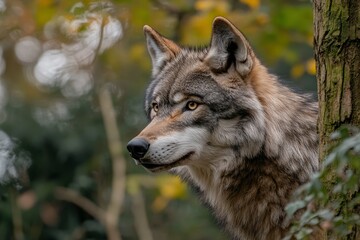 Fototapeta premium A grey wolf Canis lupus, ai